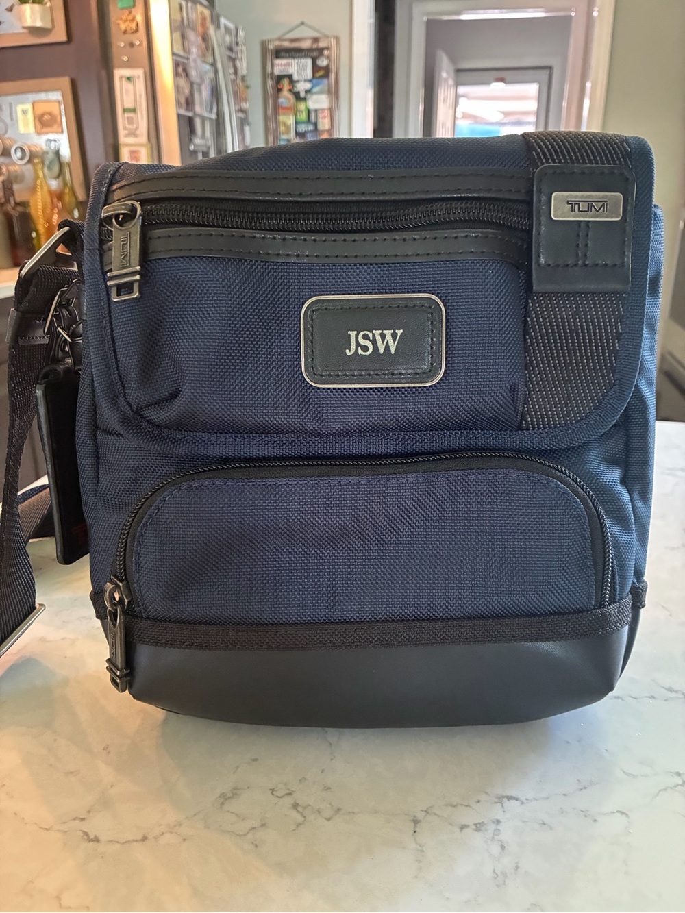 Tumi Navy Messenger Crossbody Bag with JSW Monogram
